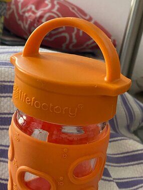 LifeFactory Glass and Silicone Orange Water Bottle 12 Oz Pre-Owned